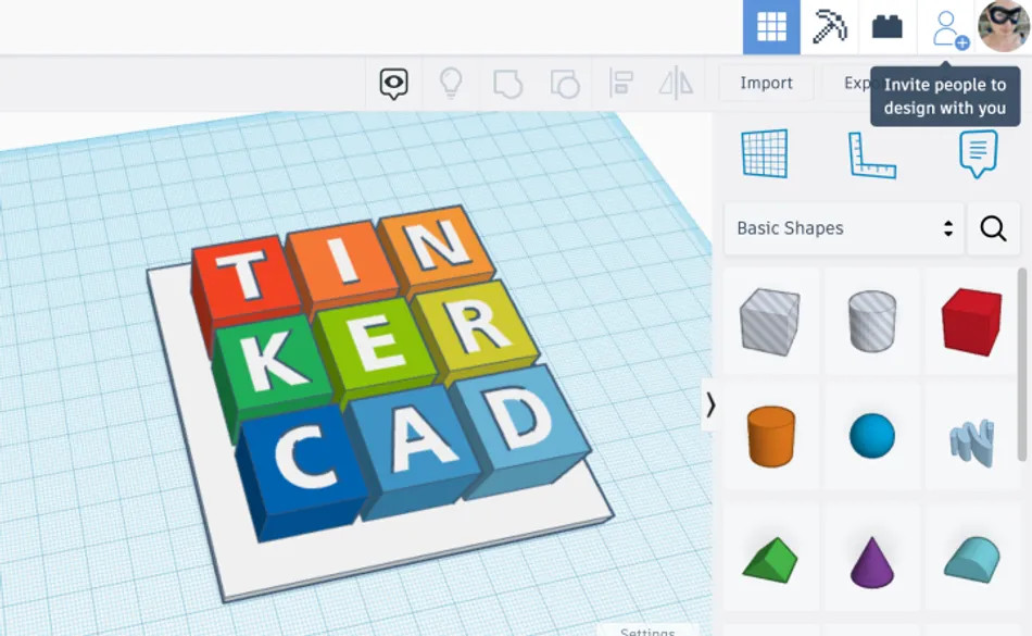 TinkerCAD interface showing a simple 3D model being designed