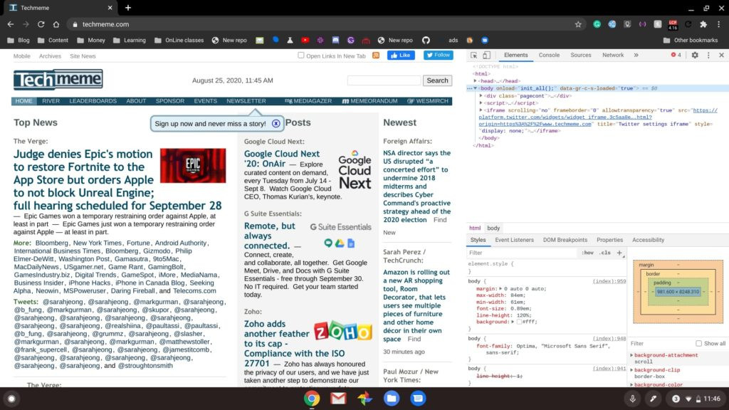 Full screen screenshot on a Chromebook using keyboard shortcuts